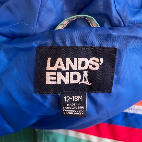 Lands End Toddler 12-18 Month Striped Snow Suit Zip Up Folding Mittens Insulated - Picture 11 of 13
